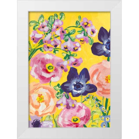 Navy Anemones On Yellow White Modern Wood Framed Art Print by Zwara, Ania