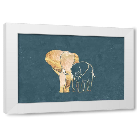 Elephant mum baby gold White Modern Wood Framed Art Print by Manovski, Sarah
