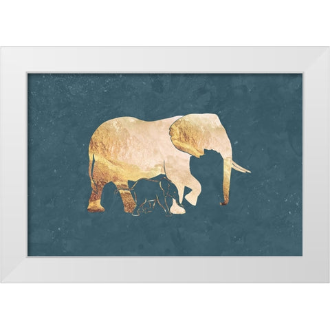 Gold green elephants 1 White Modern Wood Framed Art Print by Manovski, Sarah