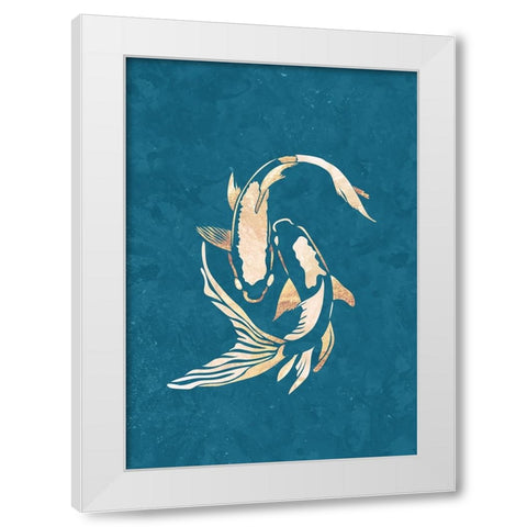 Gold Blue Koi Fish White Modern Wood Framed Art Print by Manovski, Sarah