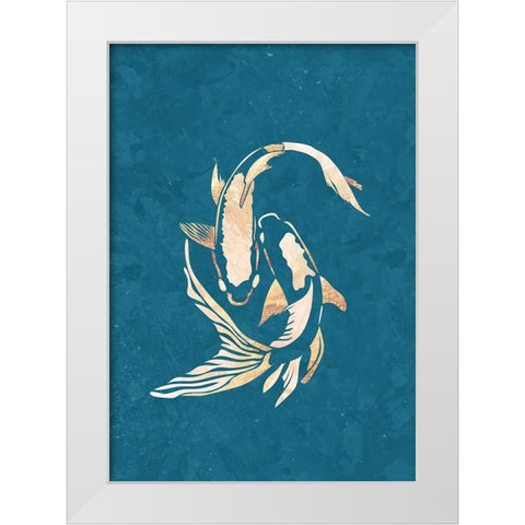 Gold Blue Koi Fish White Modern Wood Framed Art Print by Manovski, Sarah
