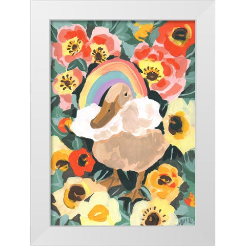 Duck With Rainbow White Modern Wood Framed Art Print by Zwara, Ania
