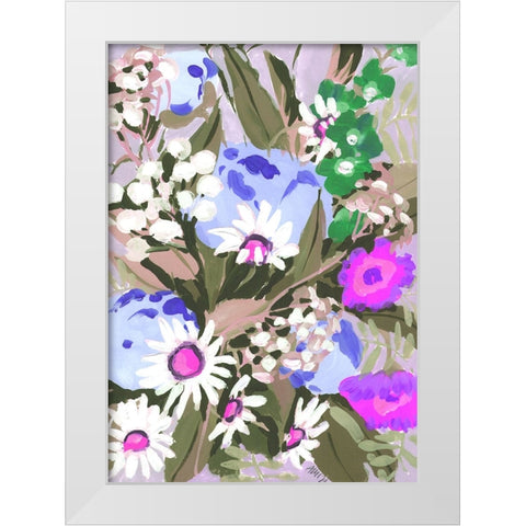 Daisies On Dark Green Grass White Modern Wood Framed Art Print by Zwara, Ania