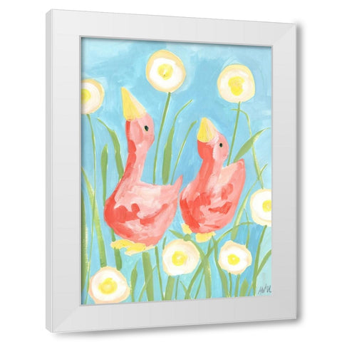 Coral Gees In The Garden White Modern Wood Framed Art Print by Zwara, Ania