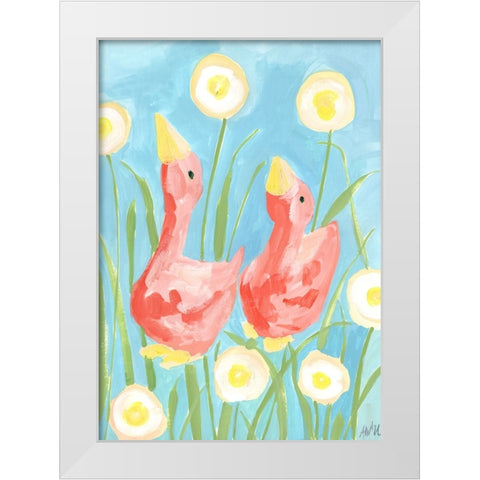Coral Gees In The Garden White Modern Wood Framed Art Print by Zwara, Ania