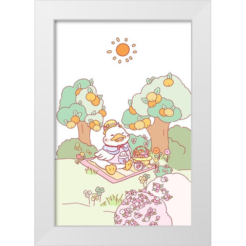 Little Duck Picnic up White Modern Wood Framed Art Print by Thai, Xuan