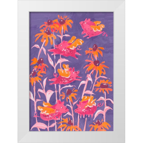 Pink Flying Piglets White Modern Wood Framed Art Print by Zwara, Ania