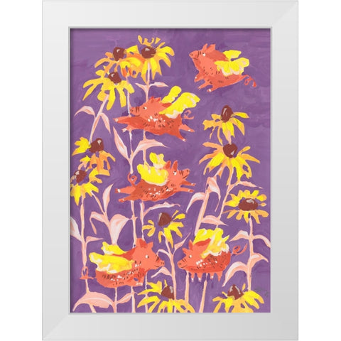 Flying Piglets White Modern Wood Framed Art Print by Zwara, Ania