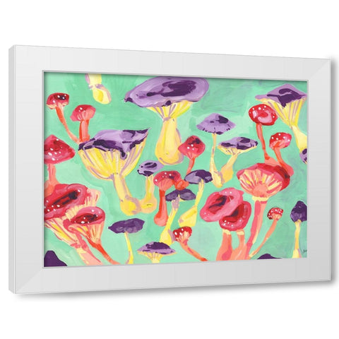 Magic Mushrooms White Modern Wood Framed Art Print by Zwara, Ania