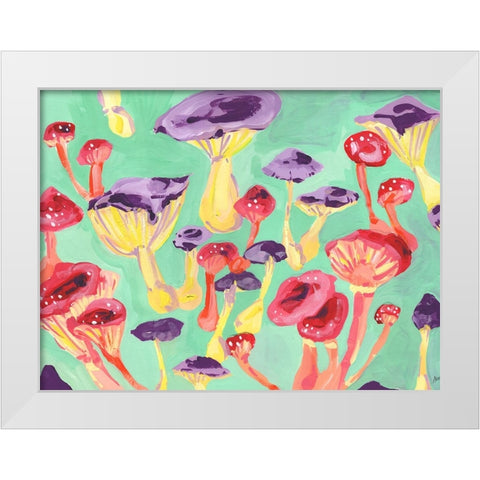Magic Mushrooms White Modern Wood Framed Art Print by Zwara, Ania