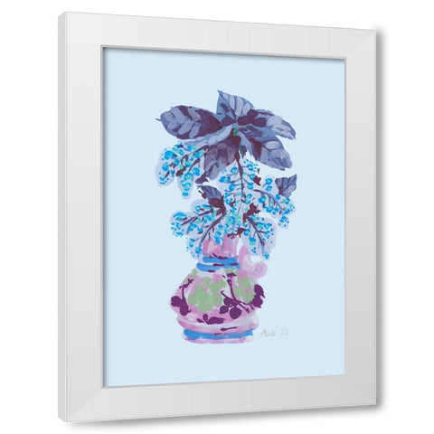 Blooming Vase In Blue White Modern Wood Framed Art Print by Zwara, Ania