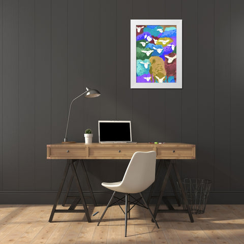 Colorful Sheep Cocktail seaside White Modern Wood Framed Art Print by Zwara, Ania