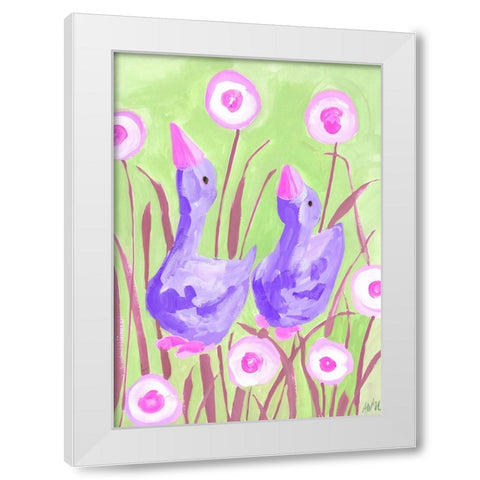 Violet Gees In The Garden White Modern Wood Framed Art Print by Zwara, Ania