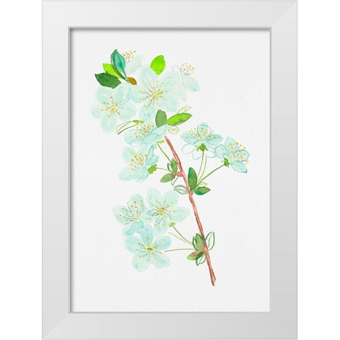 Wild cherry or Prunus avium botanical painting White Modern Wood Framed Art Print by Kata Botanical