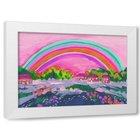 Countryside Rainbow On Pink White Modern Wood Framed Art Print by Zwara, Ania