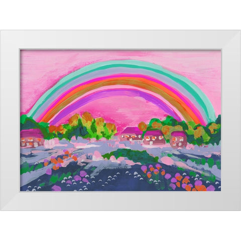 Countryside Rainbow On Pink White Modern Wood Framed Art Print by Zwara, Ania