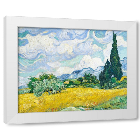 Wheat Field With Cypresses White Modern Wood Framed Art Print by Pictufy
