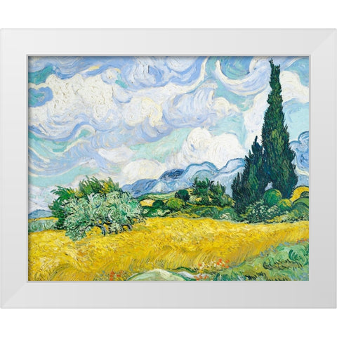 Wheat Field With Cypresses White Modern Wood Framed Art Print by Pictufy