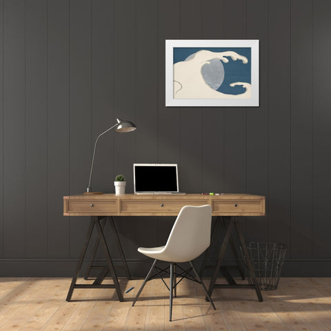 Waves and sun from Momoyogusa White Modern Wood Framed Art Print by Pictufy