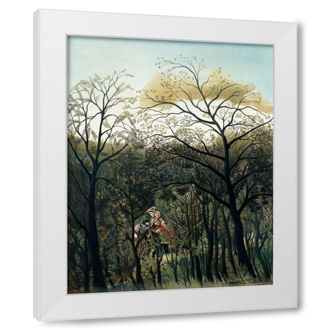 Rendezvous In The Forest White Modern Wood Framed Art Print by Pictufy
