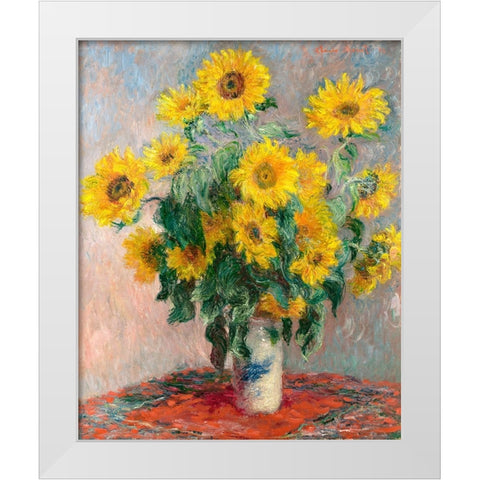 Bouquet Of Sunflowers White Modern Wood Framed Art Print by Pictufy