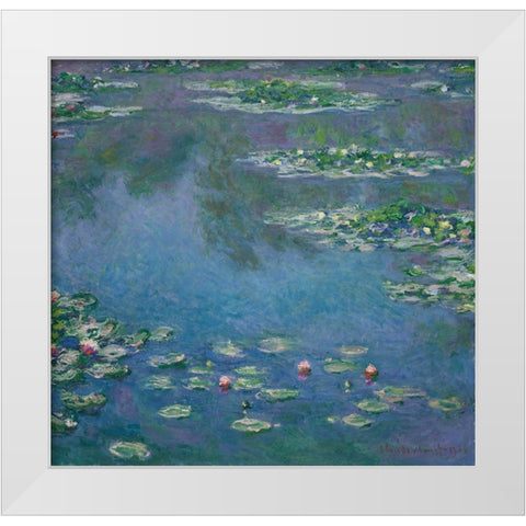 Water Lilies White Modern Wood Framed Art Print by Pictufy
