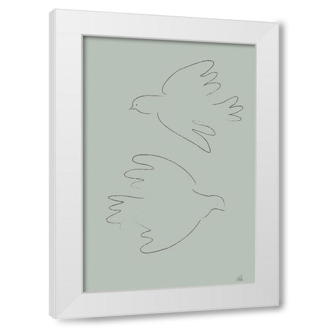 DOVES Green White Modern Wood Framed Art Print by Pictufy Studio II