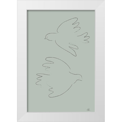 DOVES Green White Modern Wood Framed Art Print by Pictufy Studio II