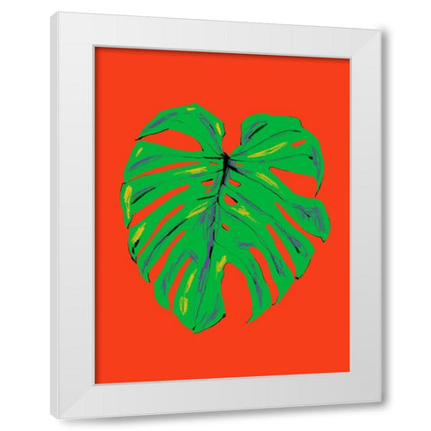 Monstera Leaf Red White Modern Wood Framed Art Print by Gulina, Francesco