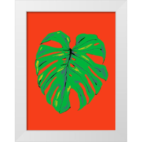 Monstera Leaf Red White Modern Wood Framed Art Print by Gulina, Francesco