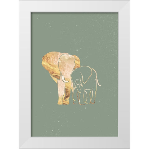Sage Green Gold Elephants 1 White Modern Wood Framed Art Print by Manovski, Sarah