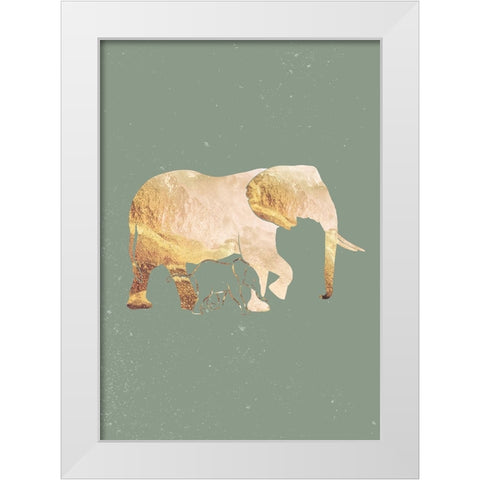 Sage Green Gold Elephants 2 White Modern Wood Framed Art Print by Manovski, Sarah