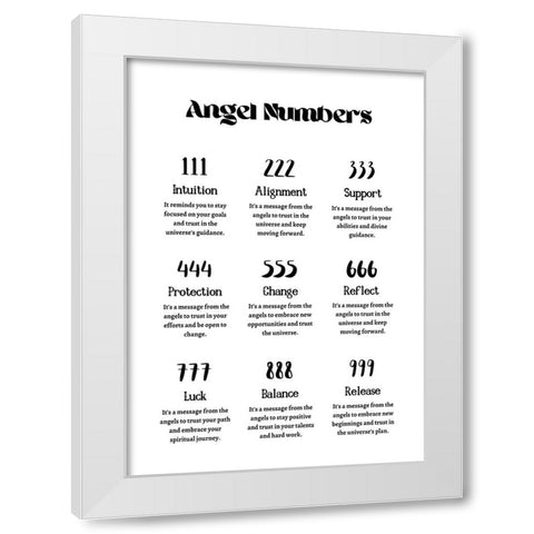 Angel Numbers White Modern Wood Framed Art Print by Amelie