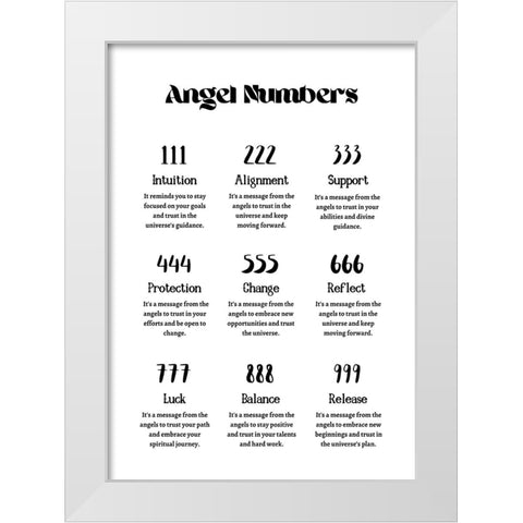 Angel Numbers White Modern Wood Framed Art Print by Amelie