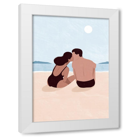 First Kiss White Modern Wood Framed Art Print by Tomljanovic, Maja