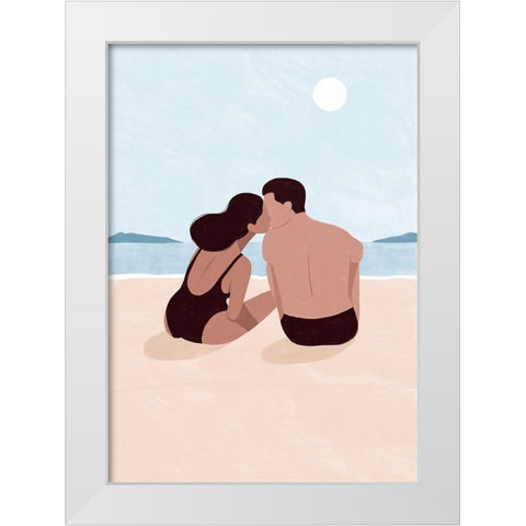 First Kiss White Modern Wood Framed Art Print by Tomljanovic, Maja