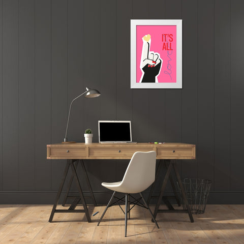 Its All Love Hand Pink White Modern Wood Framed Art Print by Collett, Frances