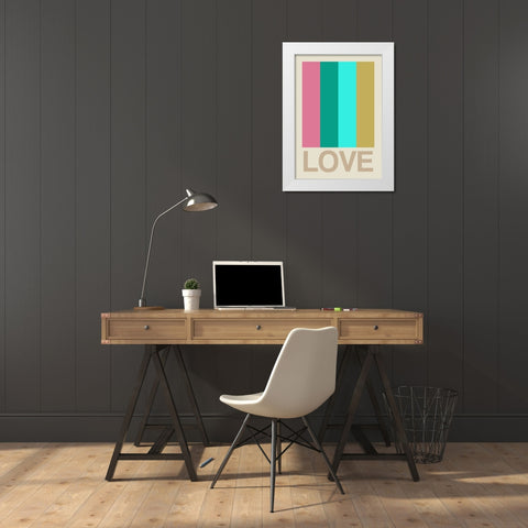 Retro Stripe LOVE CItrus White Modern Wood Framed Art Print by Collett, Frances