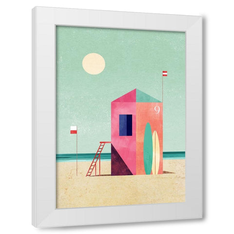 Surf Hut White Modern Wood Framed Art Print by longwayhome
