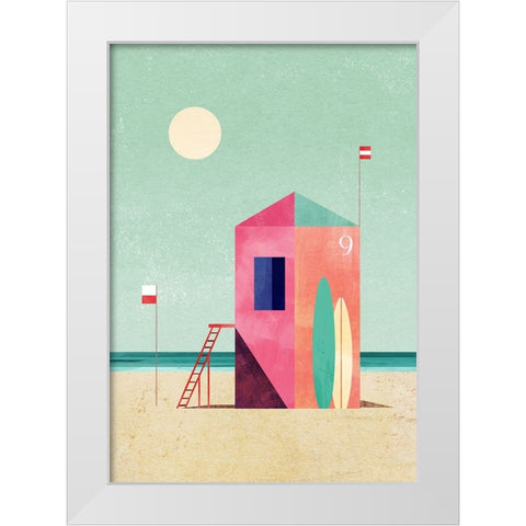 Surf Hut White Modern Wood Framed Art Print by longwayhome