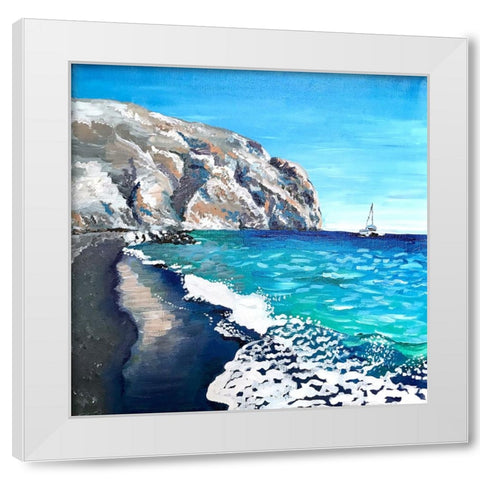 Black Sand Beach White Modern Wood Framed Art Print by Key and Sea