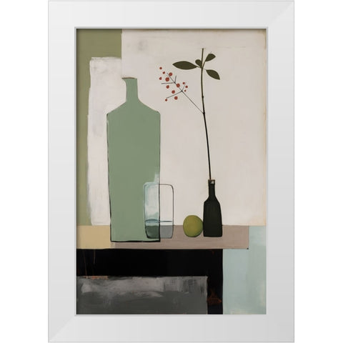 Bottle And Glass White Modern Wood Framed Art Print by Treechild