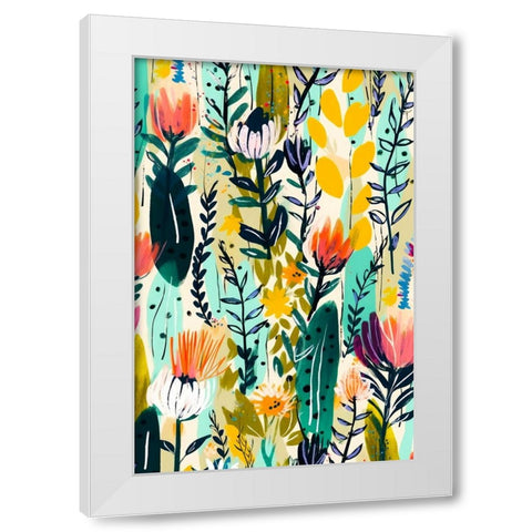 Rain Of Flowers White Modern Wood Framed Art Print by Treechild