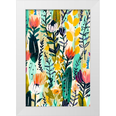 Rain Of Flowers White Modern Wood Framed Art Print by Treechild