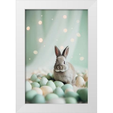 Bunny and Pastel Eggs White Modern Wood Framed Art Print by Treechild