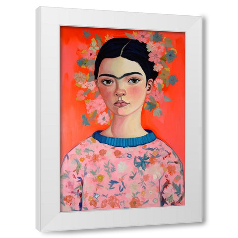Young Frida White Modern Wood Framed Art Print by Treechild