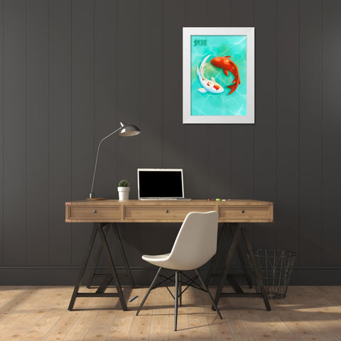 Koi Love White Modern Wood Framed Art Print by Roze, Fadil