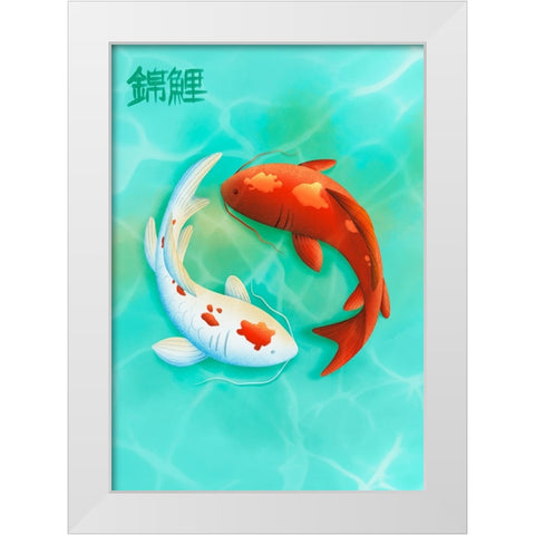 Koi Love White Modern Wood Framed Art Print by Roze, Fadil
