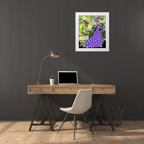 Frida in the Garden White Modern Wood Framed Art Print by Rakos, Lynnda