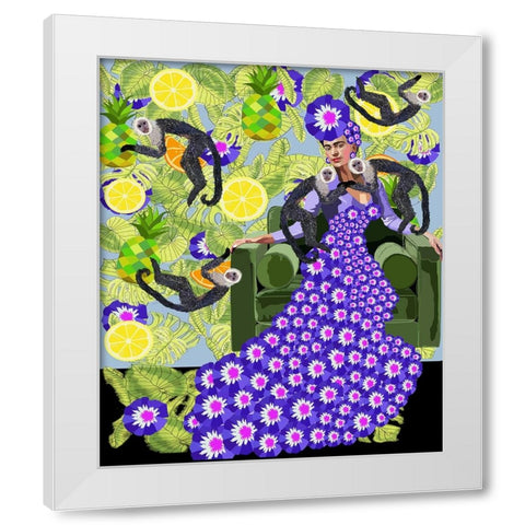 Frida in the Garden White Modern Wood Framed Art Print by Rakos, Lynnda